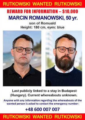 $10,000 Reward Offered For Information Leading To The Location Of Wanted Man Marcin Romanowski